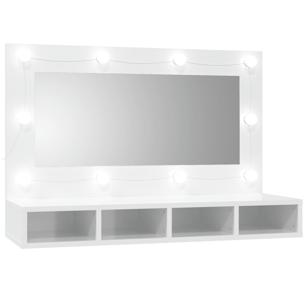 magasfényű fehér tükrös szekrény LED-ekkel 90 x 31,5 x 62 cm