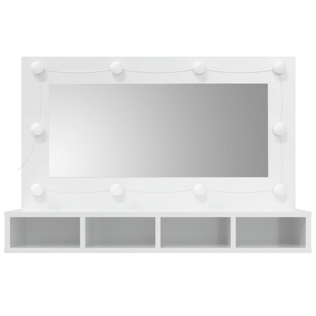magasfényű fehér tükrös szekrény LED-ekkel 90 x 31,5 x 62 cm