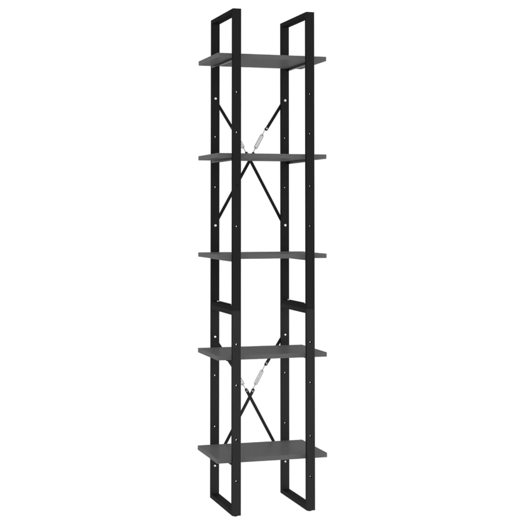 5 szintes szürke szerelt fa könyvszekrény 40 x 30 x 175 cm