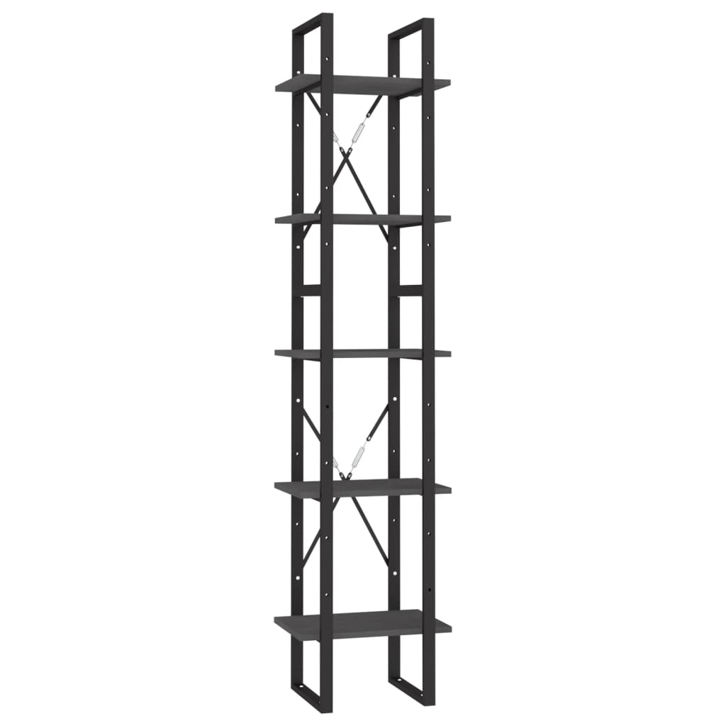 ötszintes szürke fenyőfa könyvszekrény 40 x 30 x 175 cm