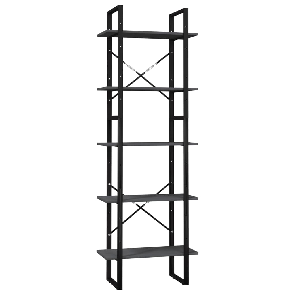 ötszintes szürke fenyőfa könyvszekrény 60 x 30 x 175 cm