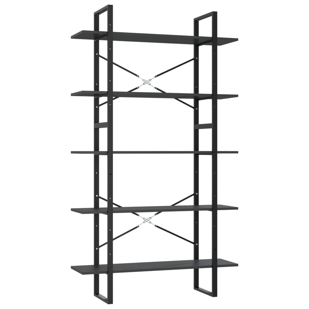 5 szintes szürke szerelt fa könyvszekrény 100 x 30 x 175 cm