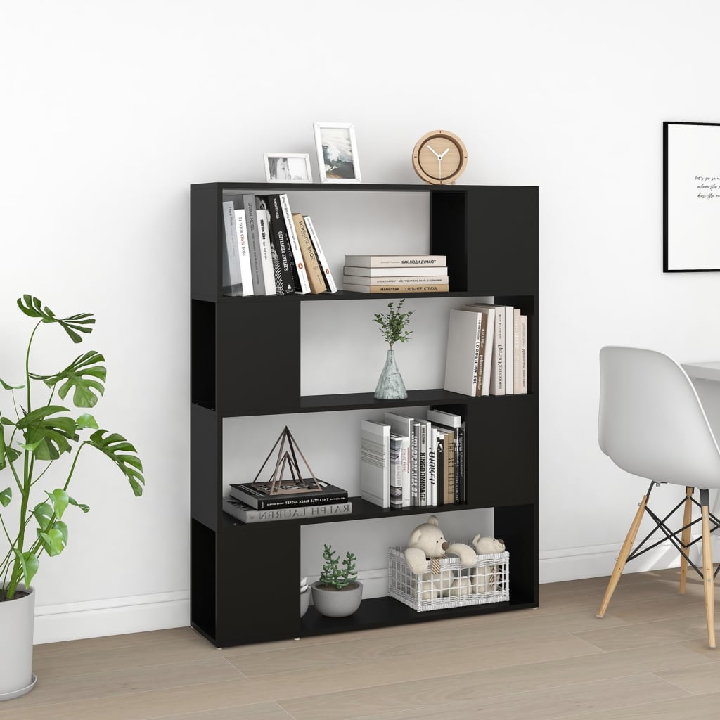 fekete szerelt fa térelválasztó könyvszekrény 100 x 24 x 124 cm