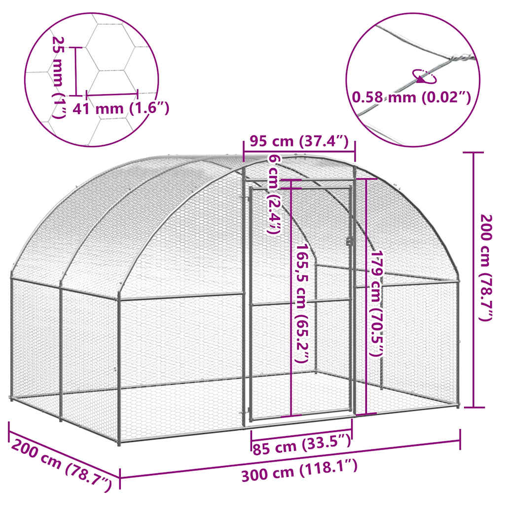 kültéri horganyzott acél tyúkól 3 x 2 x 2 m