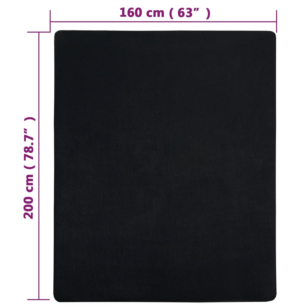 fekete pamutdzsörzé gumis lepedő 160x200 cm