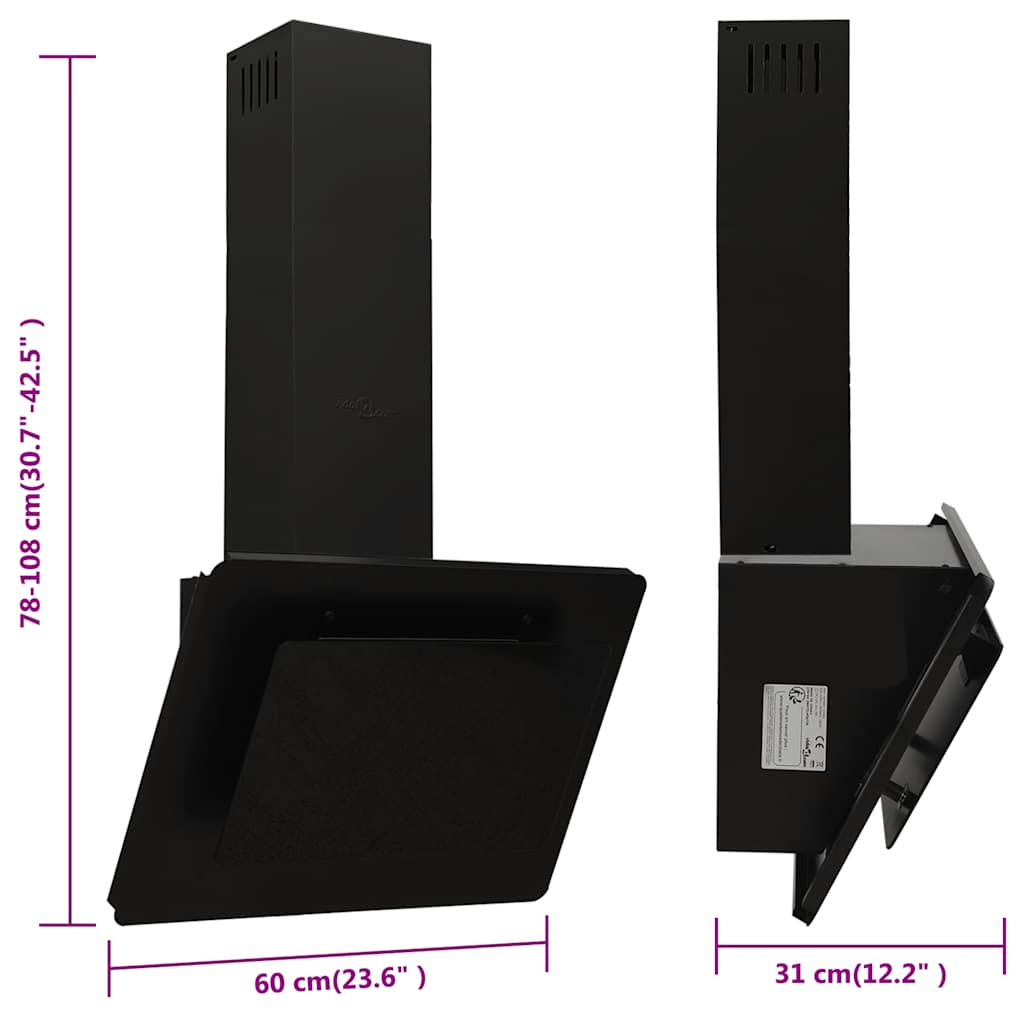 fekete rozsdamentes acél és edzett üveg fali páraelszívó 60 cm