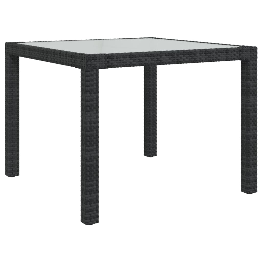 fekete polyrattan és edzett üveg kerti asztal 90 x 90 x 75 cm
