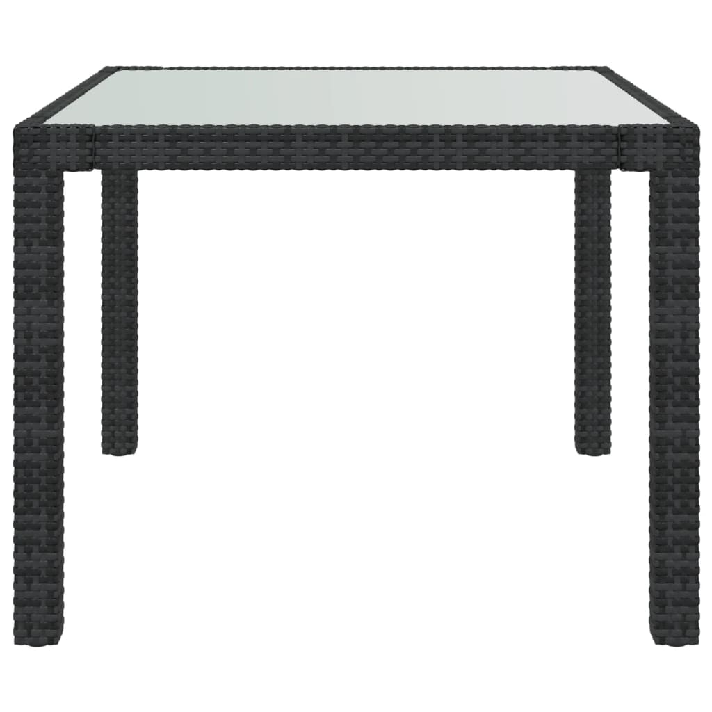 fekete polyrattan és edzett üveg kerti asztal 90 x 90 x 75 cm