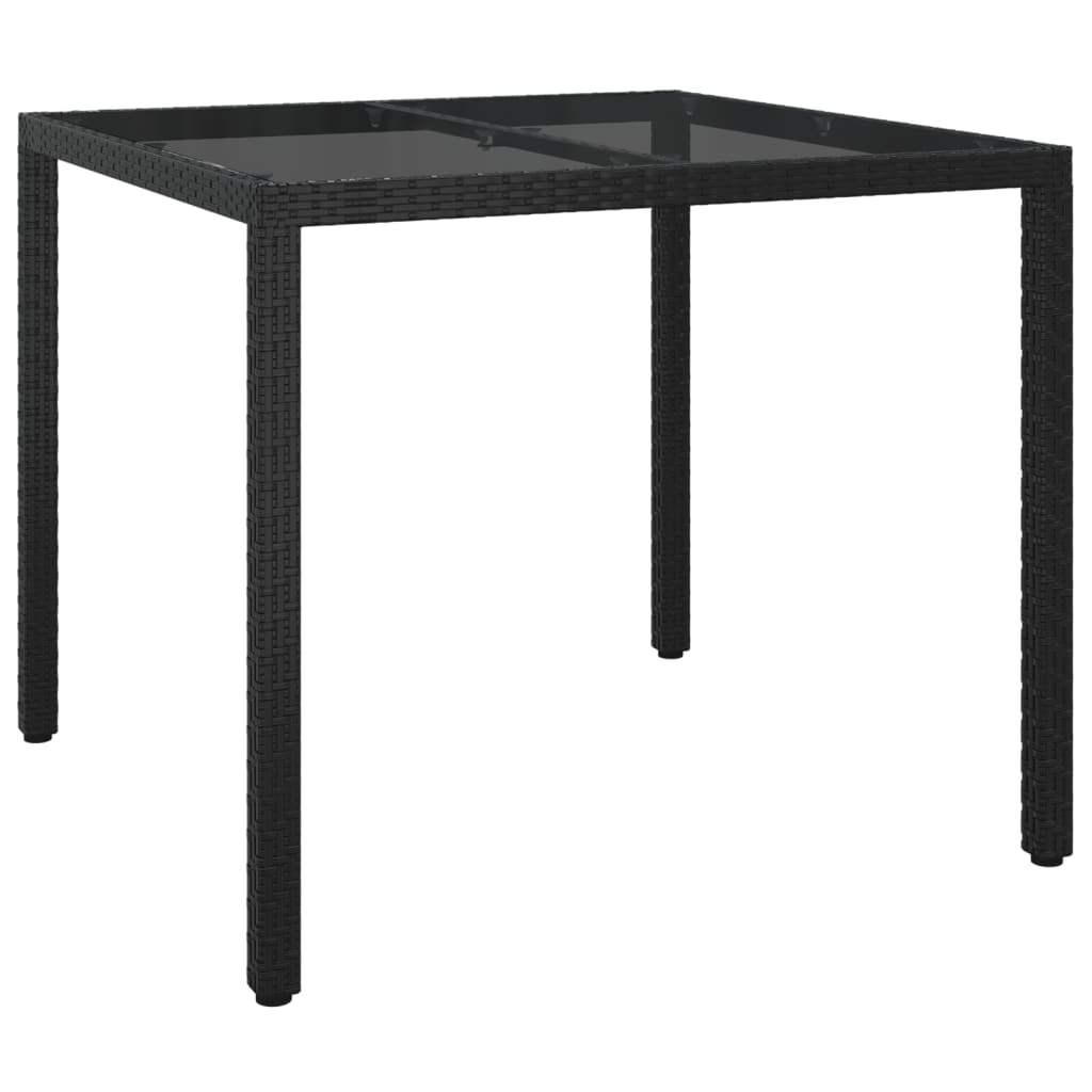 fekete polyrattan és edzett üveg kerti asztal 90 x 90 x 75 cm