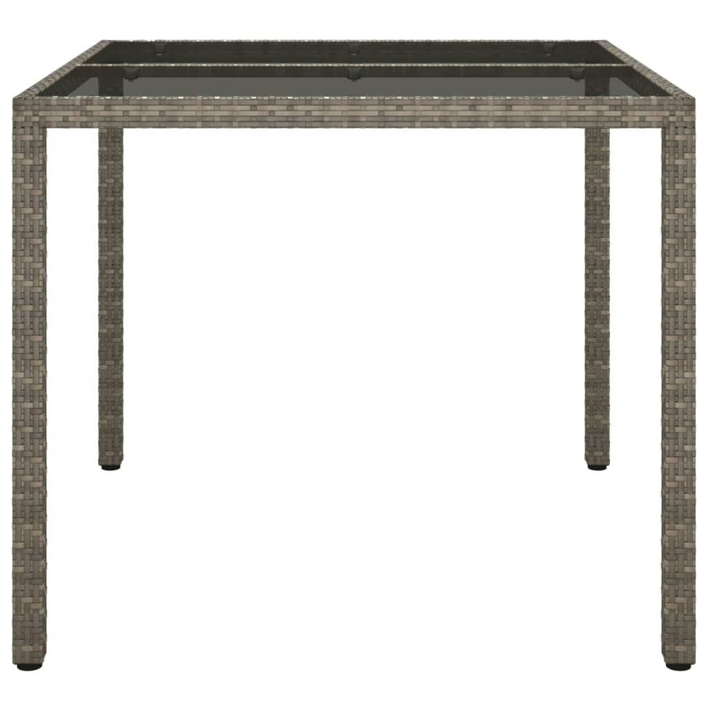 szürke polyrattan és edzett üveg kerti asztal 90 x 90 x 75 cm