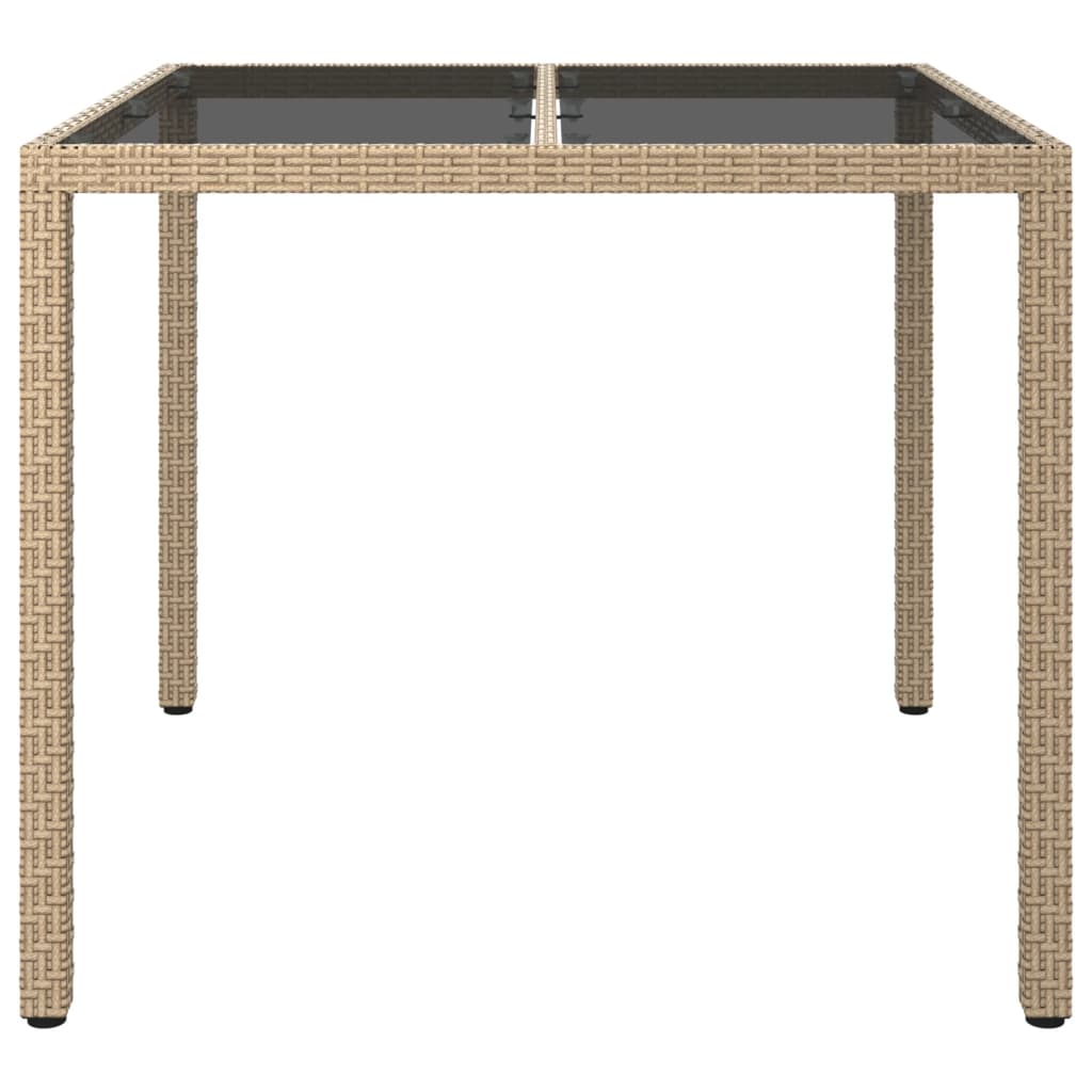 bézs polyrattan és edzett üveg kerti asztal 90 x 90 x 75 cm