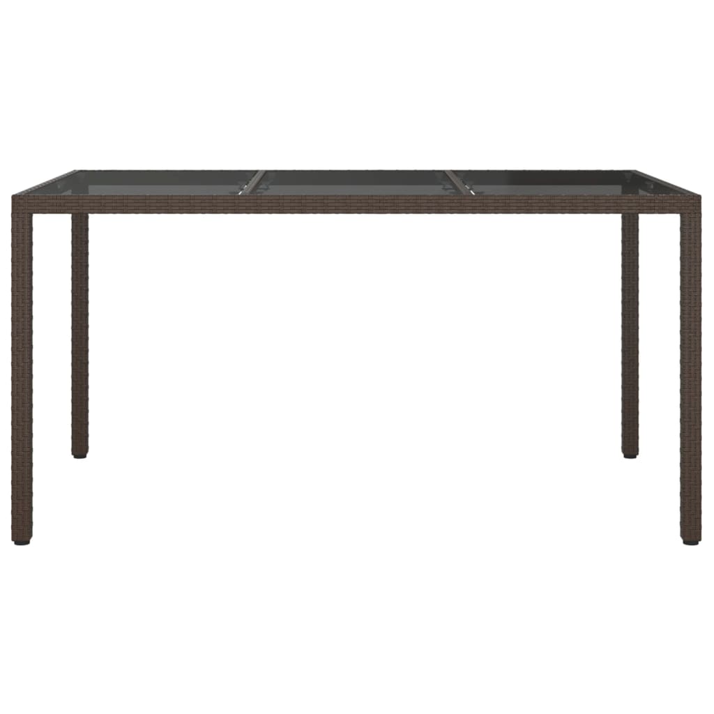 barna polyrattan és edzett üveg kerti asztal 150 x 90 x 75 cm