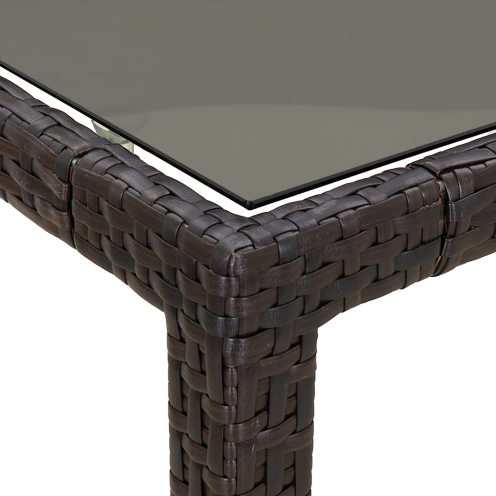 barna polyrattan és edzett üveg kerti asztal 150 x 90 x 75 cm