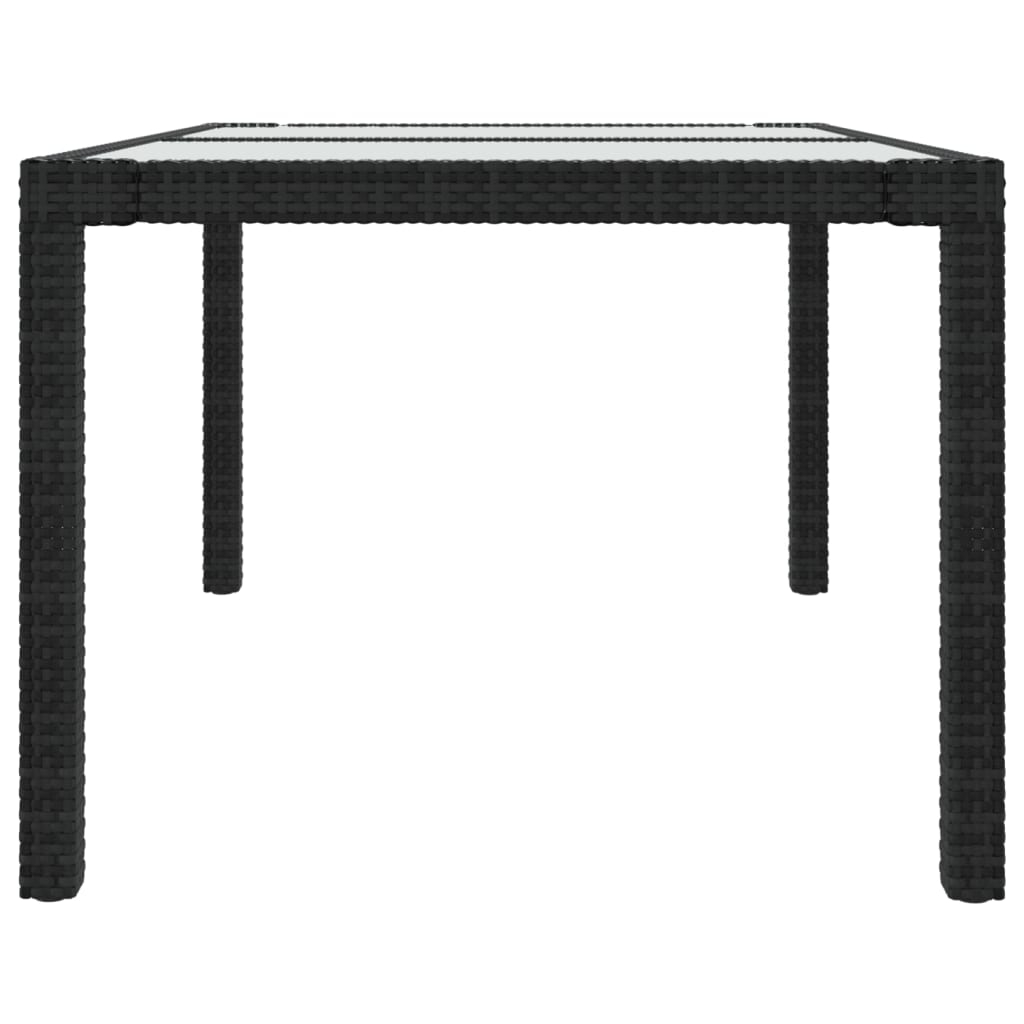fekete polyrattan és edzett üveg kerti asztal 150 x 90 x 75 cm
