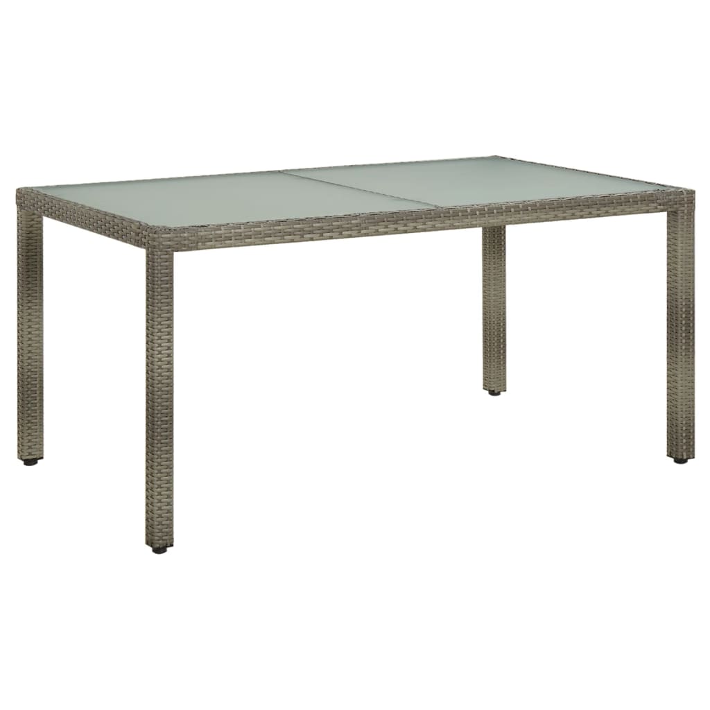 szürke polyrattan és edzett üveg kerti asztal 150 x 90 x 75 cm