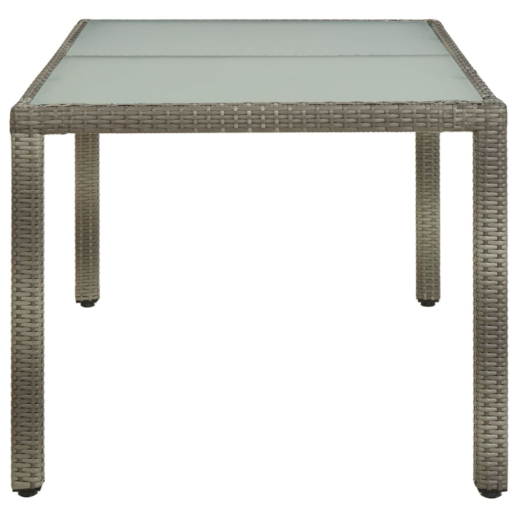 szürke polyrattan és edzett üveg kerti asztal 150 x 90 x 75 cm