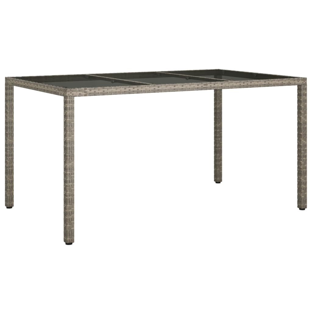 szürke polyrattan és edzett üveg kerti asztal 150 x 90 x 75 cm