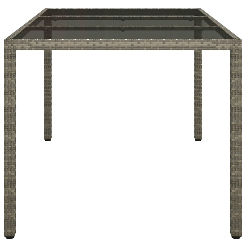 szürke polyrattan és edzett üveg kerti asztal 150 x 90 x 75 cm