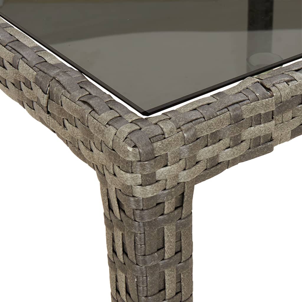 szürke polyrattan és edzett üveg kerti asztal 150 x 90 x 75 cm