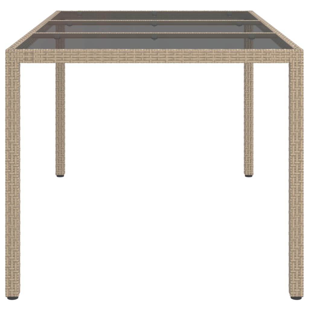 bézs polyrattan és edzett üveg kerti asztal 150 x 90 x 75 cm