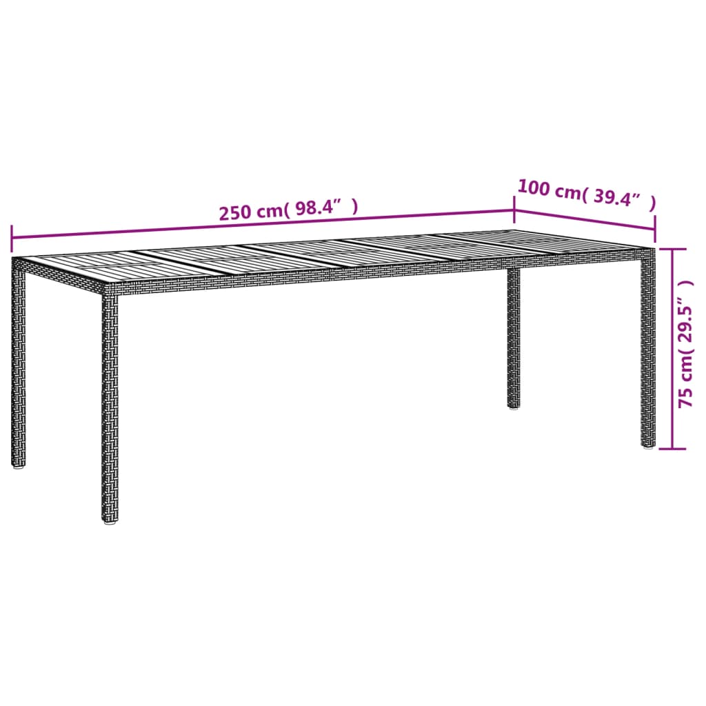 fekete polyrattan kerti asztal 250 x 100 x 75 cm