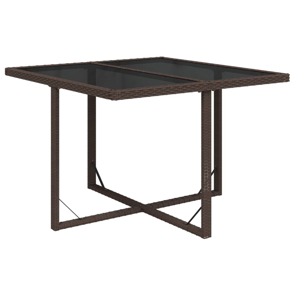 barna polyrattan és üveg kerti asztal 109 x 107 x 74 cm