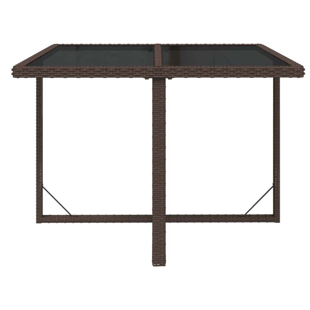 barna polyrattan és üveg kerti asztal 109 x 107 x 74 cm