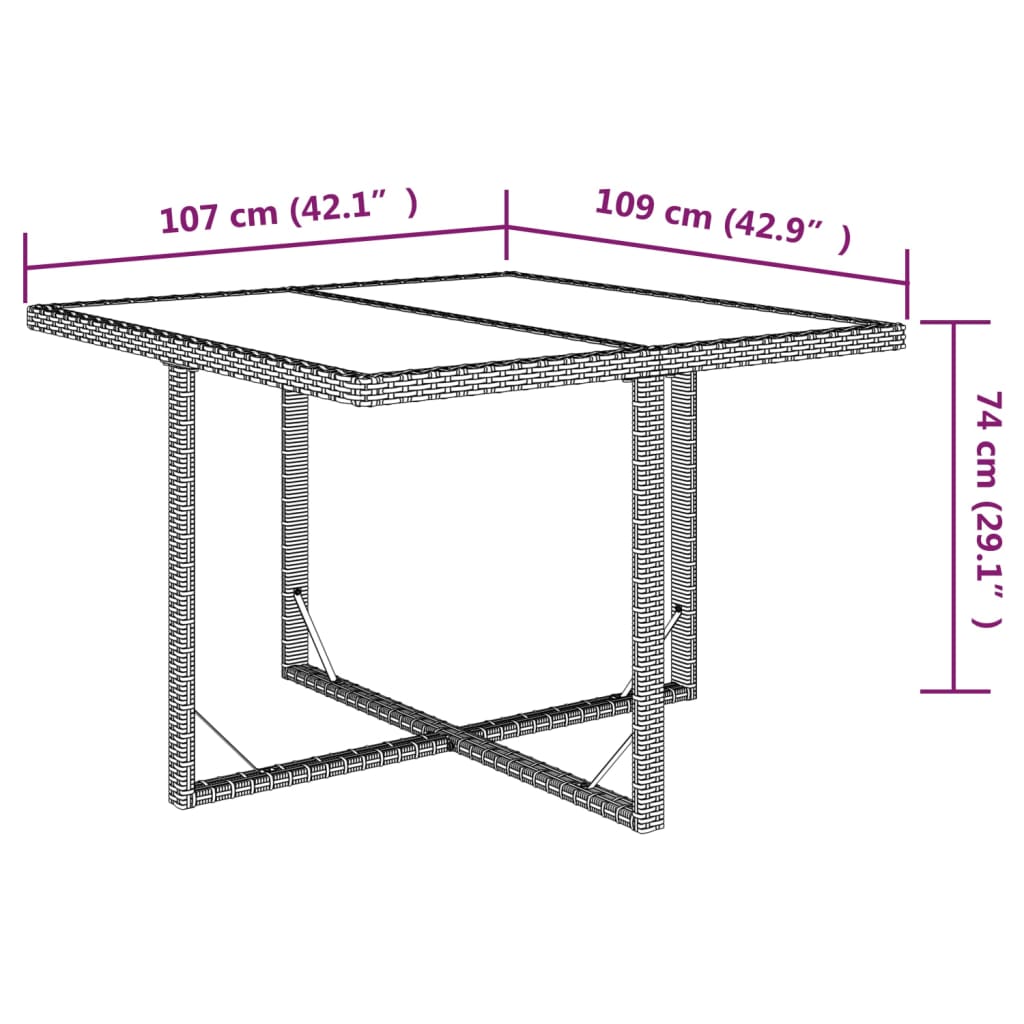 barna polyrattan és üveg kerti asztal 109 x 107 x 74 cm