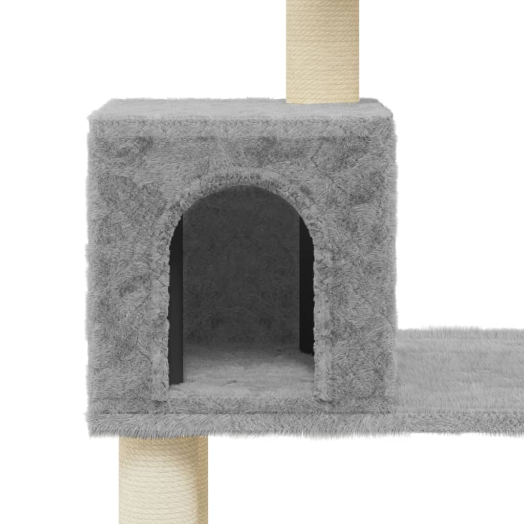 világosszürke macskabútor szizál kaparófákkal 147 cm
