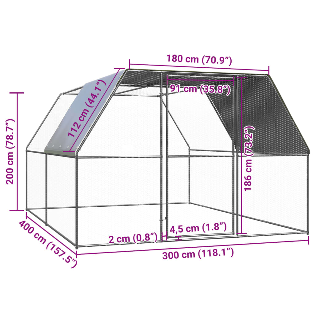 kültéri horganyzott acél tyúkól 3 x 4 x 2 m