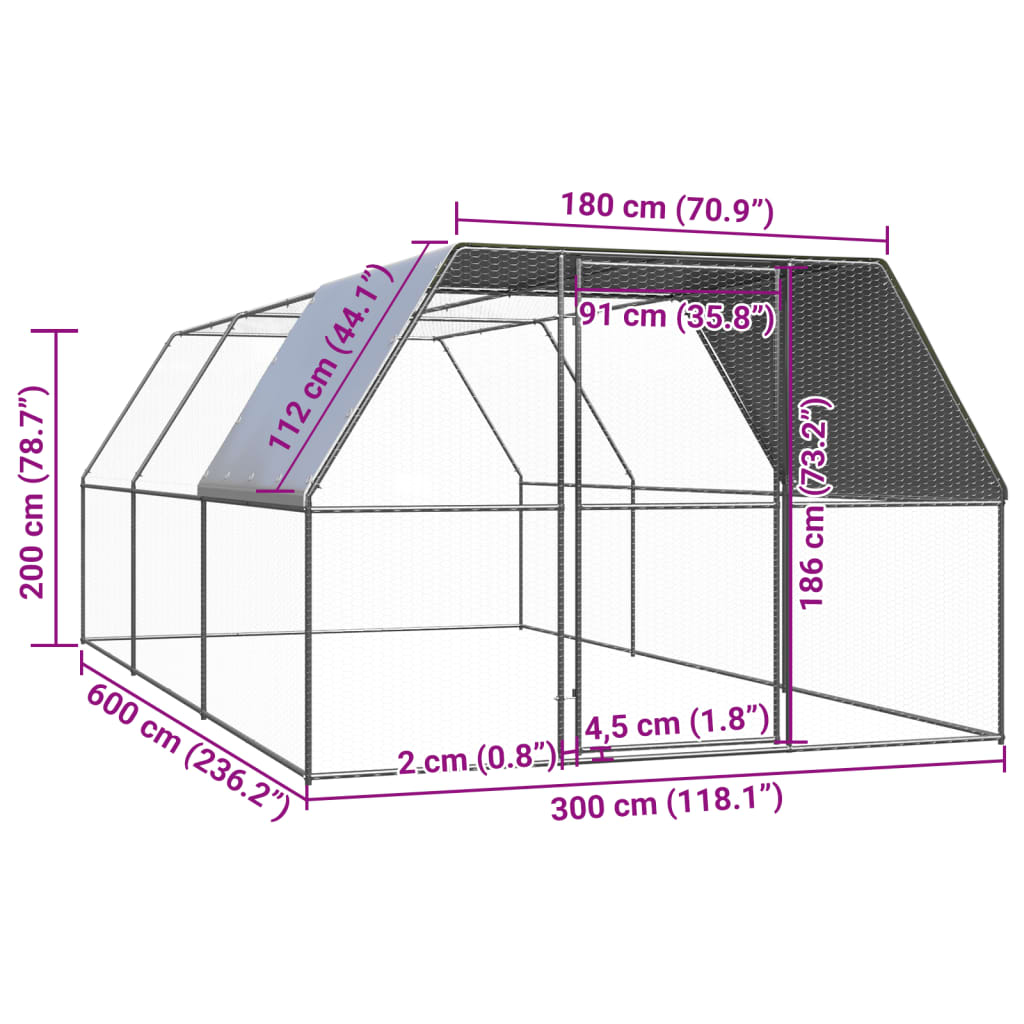 kültéri horganyzott acél tyúkól 3 x 6 x 2 m