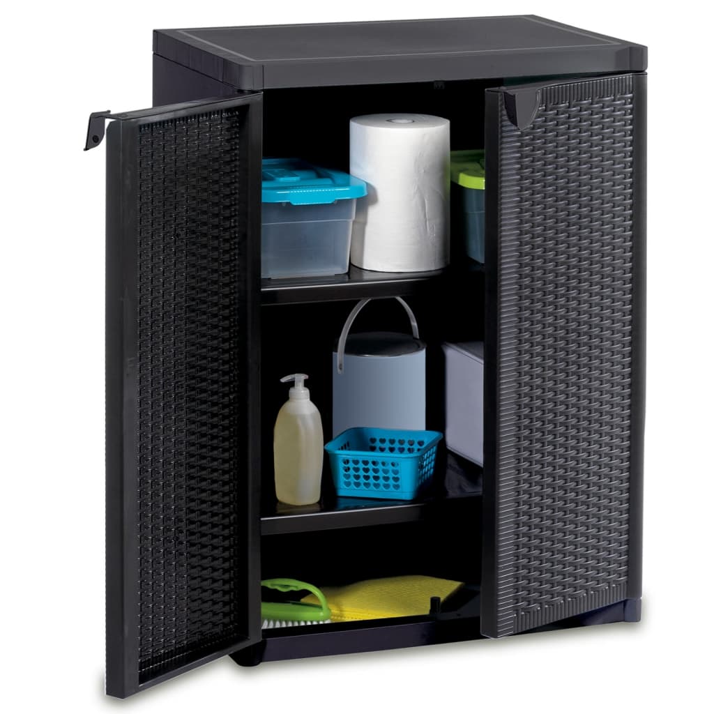 fekete PP rattan kerti tárolószekrény 65 x 45 x 88 cm