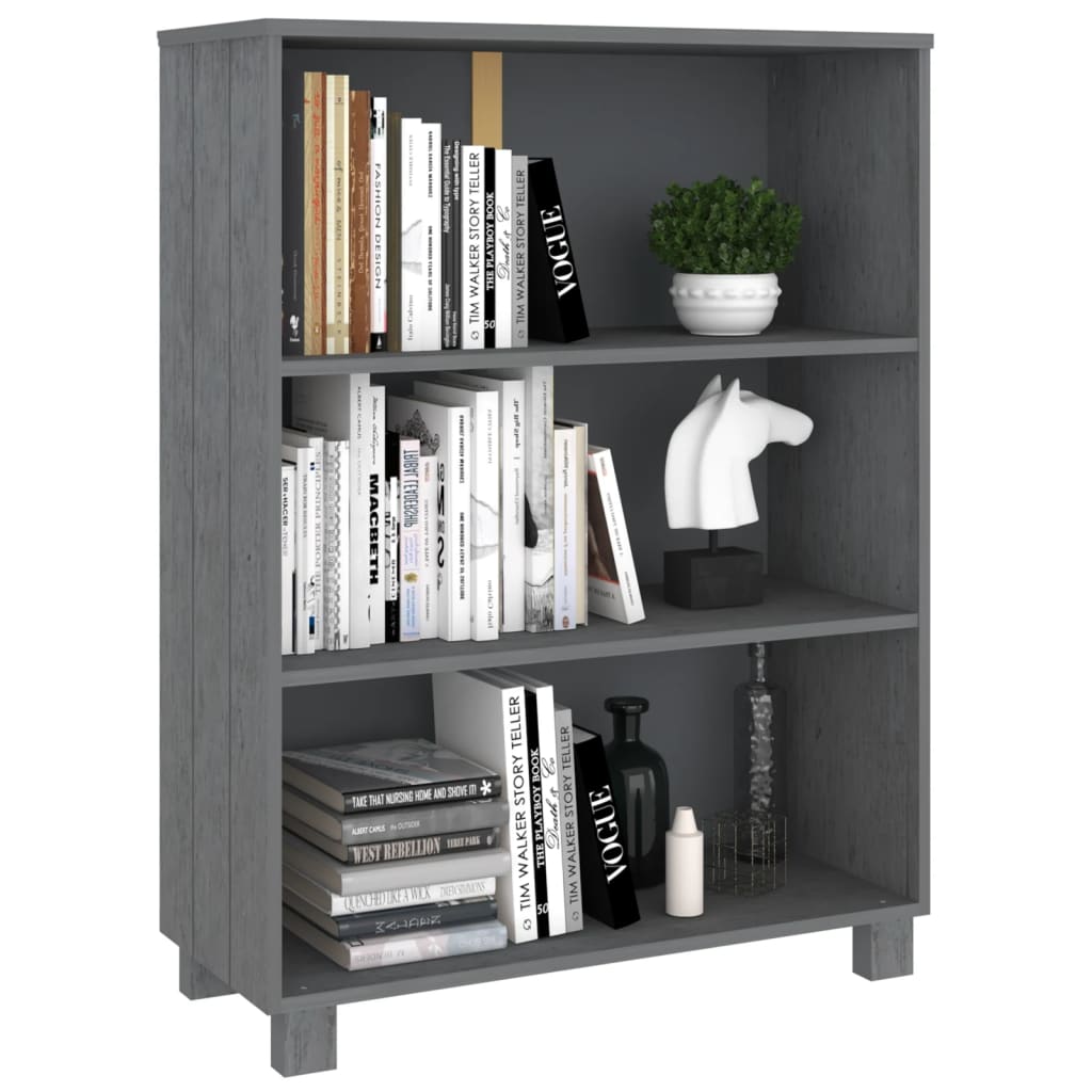 HAMAR sötétszürke tömör fenyőfa könyvszekrény 85 x 35 x 112 cm