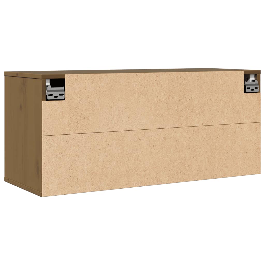 mézbarna tömör fenyőfa faliszekrény 80 x 30 x 35 cm