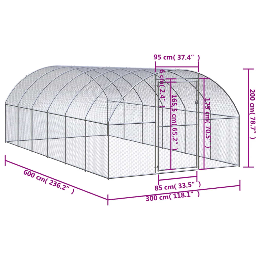 kültéri horganyzott acél tyúkól 3 x 6 x 2 m