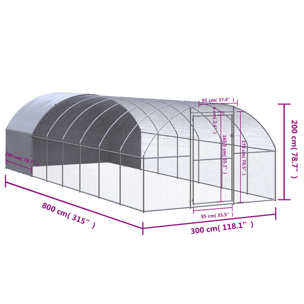 kültéri horganyzott acél tyúkól 3 x 8 x 2 m