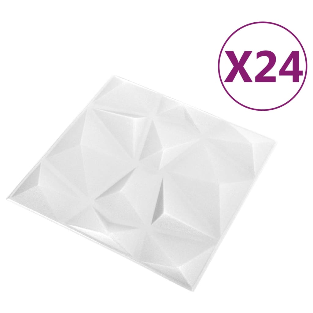 24 darab gyémánt fehér színű 3D fali panel 50 x 50 cm 6 m²