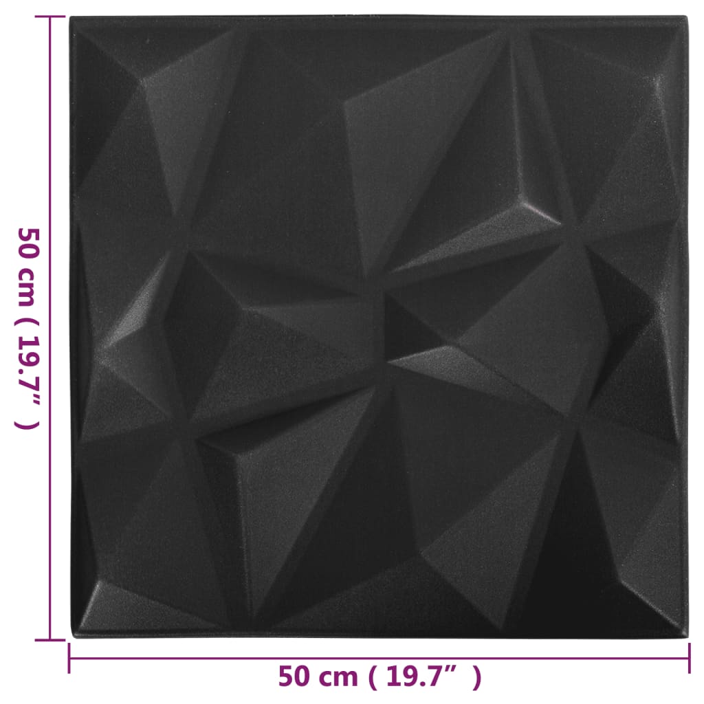 24 darab gyémánt fekete 3D fali panel 50 x 50 cm 6 m²