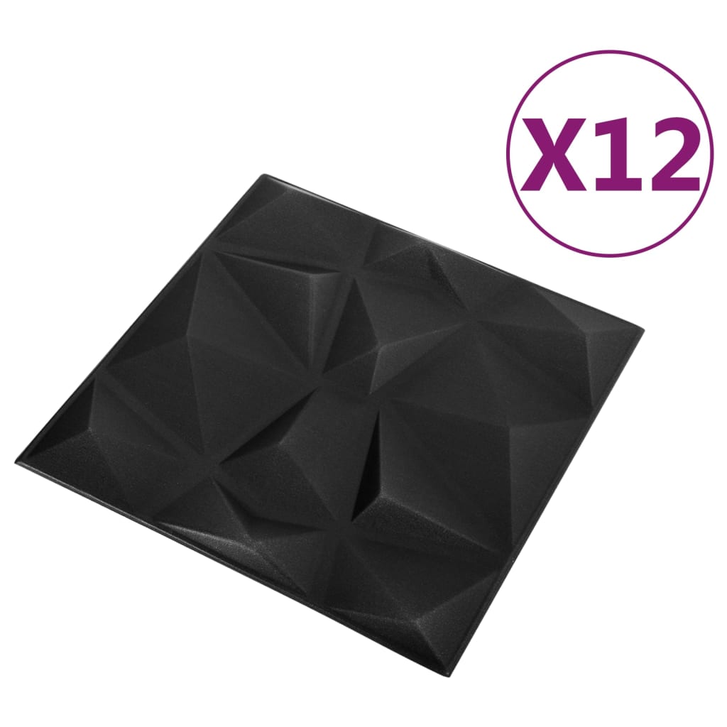 12 darab gyémánt fekete 3D fali panel 50 x 50 cm 3 m²