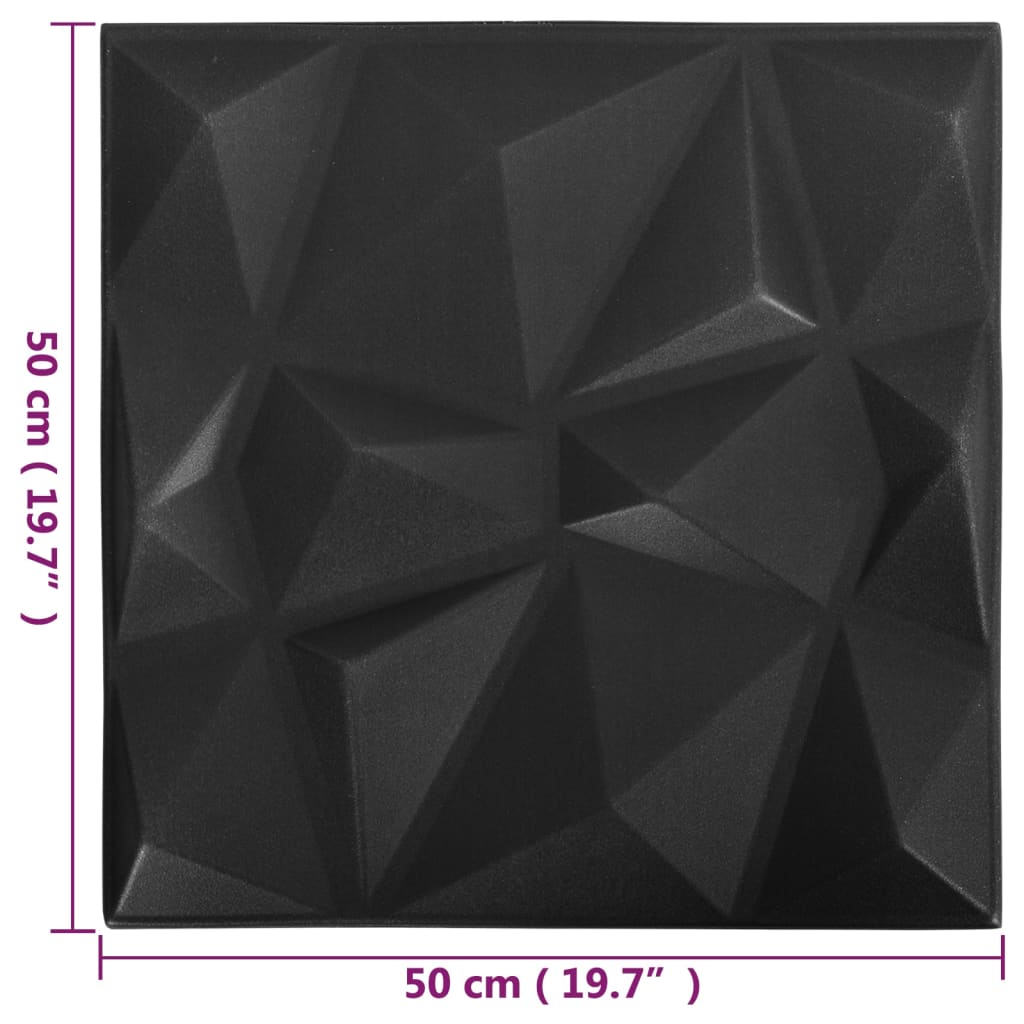 12 darab gyémánt fekete 3D fali panel 50 x 50 cm 3 m²