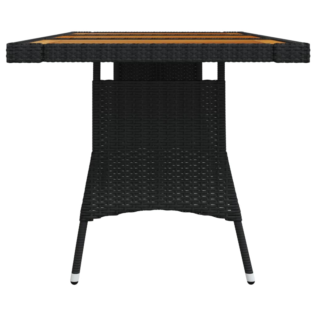 fekete polyrattan és tömör akácfa kerti asztal 160 x 70 x 72 cm