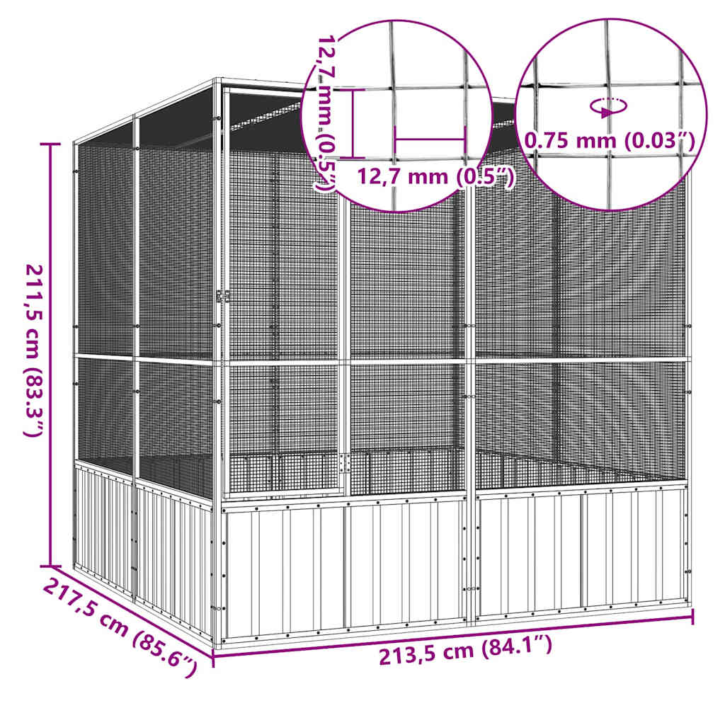 antracitszürke horganyzott acél madárketrec 213,5x217,5x211,5cm