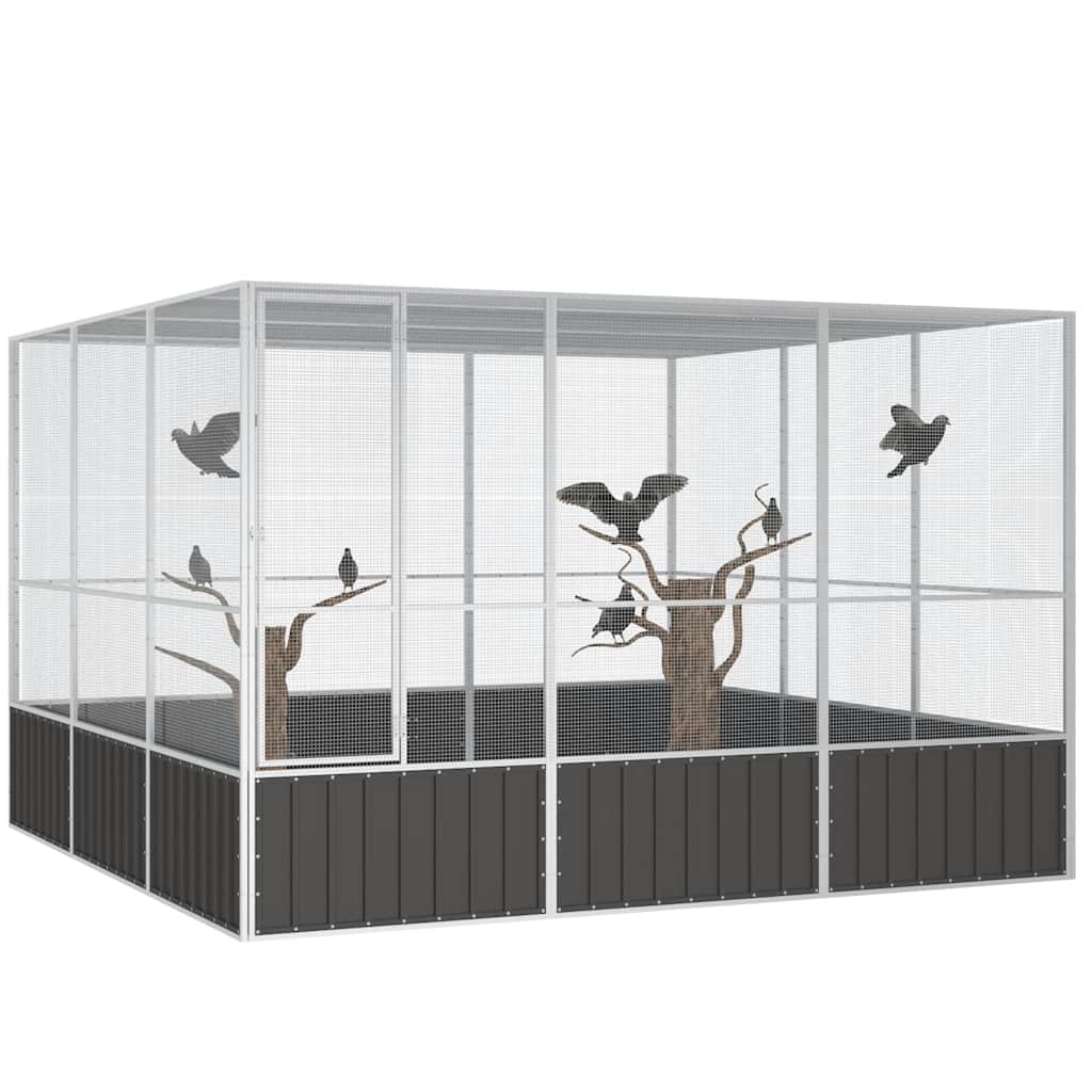 antracitszürke horganyzott acél madárketrec 302,5x324,5x211,5cm