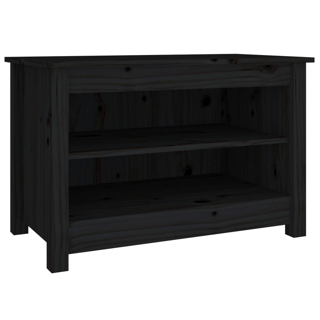 fekete tömör fenyőfa cipőtároló pad 70x38x45,5 cm