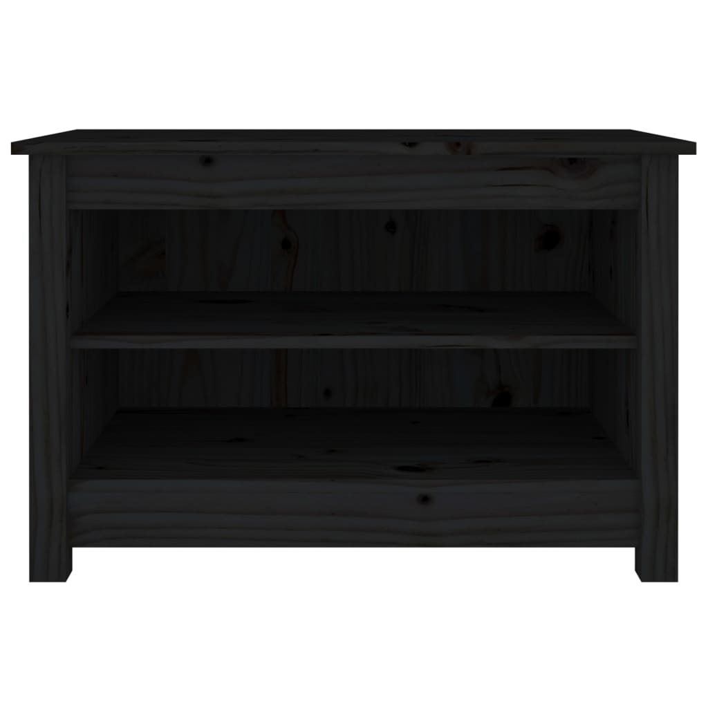 fekete tömör fenyőfa cipőtároló pad 70x38x45,5 cm
