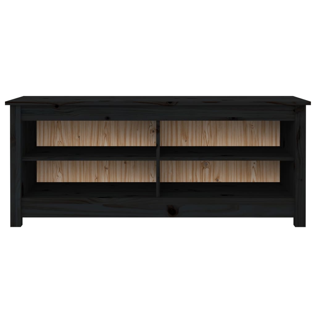 fekete tömör fenyőfa cipőtároló pad 110 x 38 x 45,5 cm