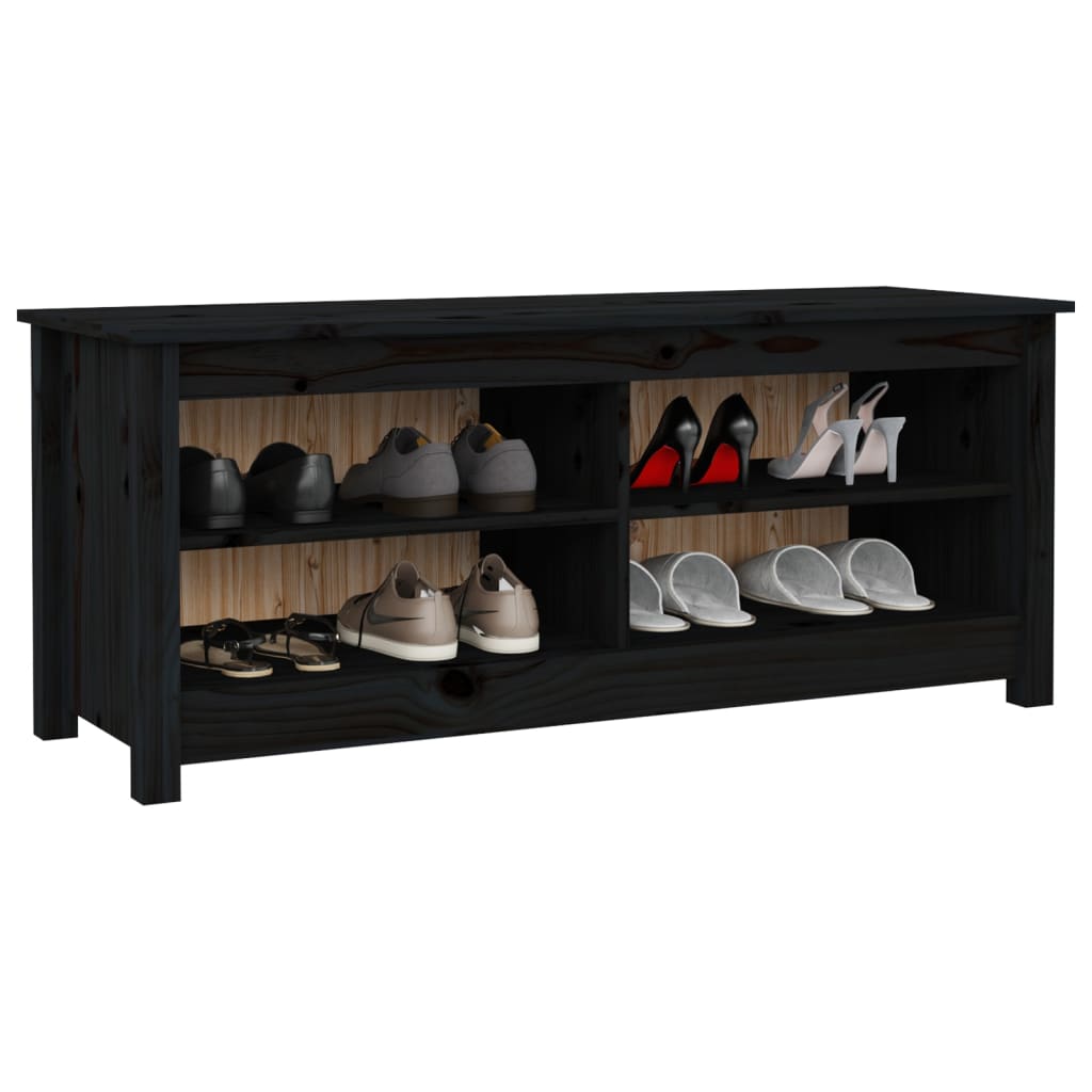 fekete tömör fenyőfa cipőtároló pad 110 x 38 x 45,5 cm