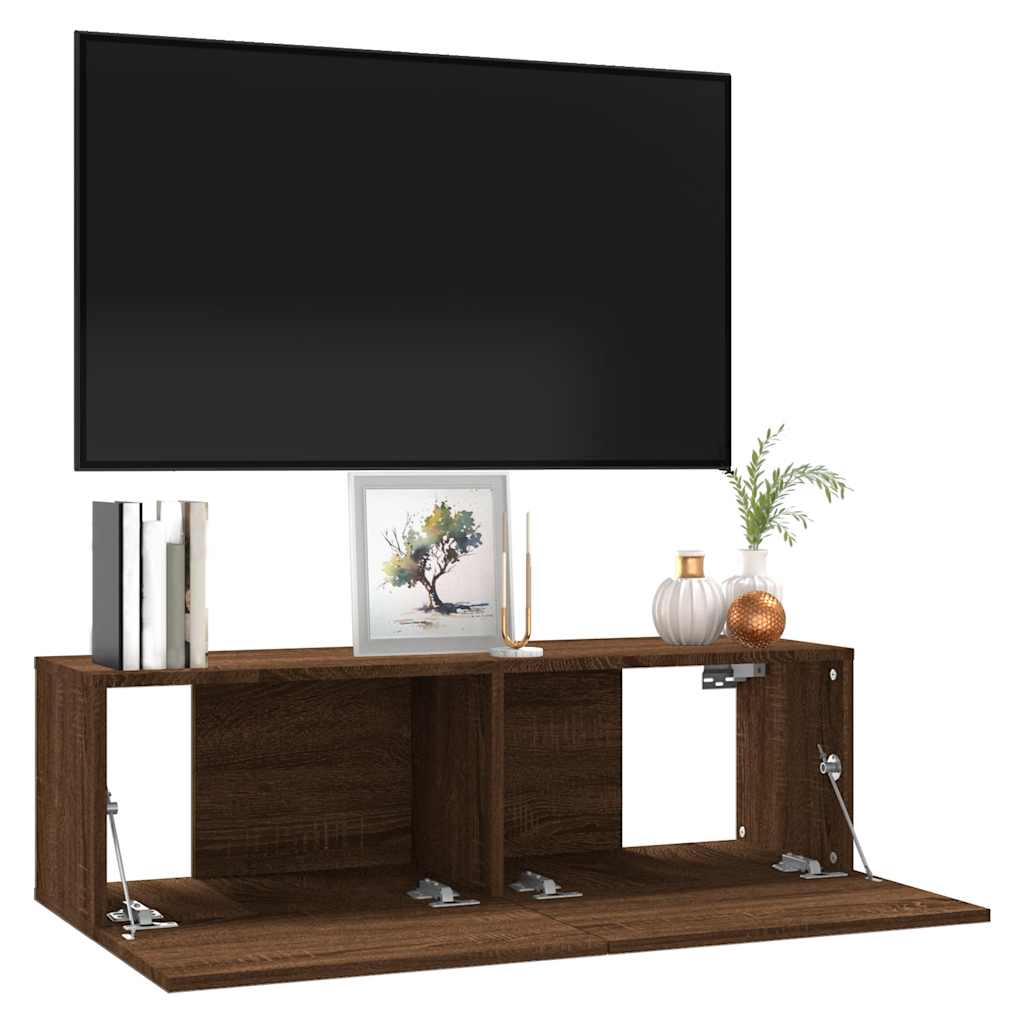 barna tölgyszínű szerelt fa fali TV-szekrény 100 x 30 x 30 cm