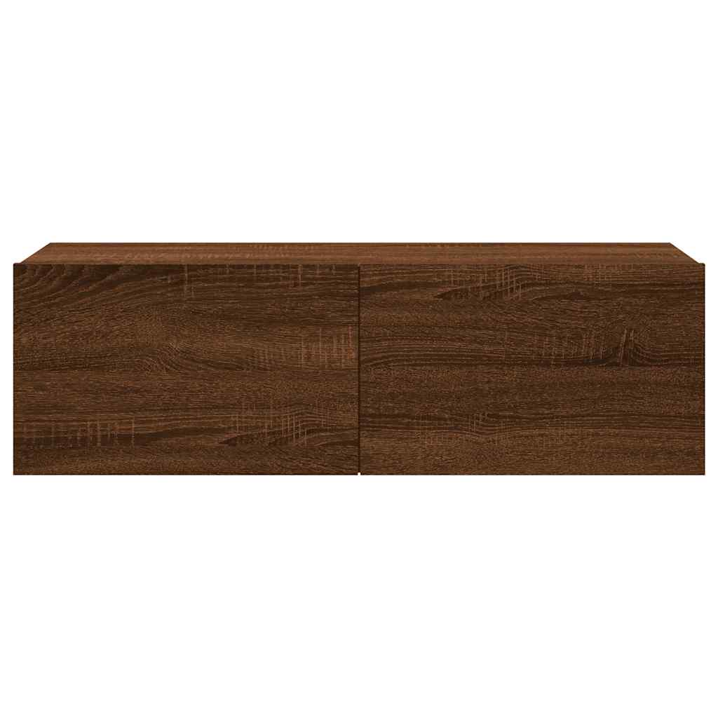 barna tölgyszínű szerelt fa fali TV-szekrény 100 x 30 x 30 cm