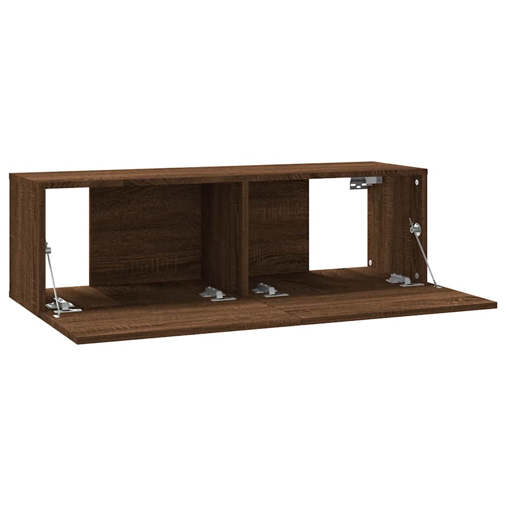 barna tölgyszínű szerelt fa fali TV-szekrény 100 x 30 x 30 cm